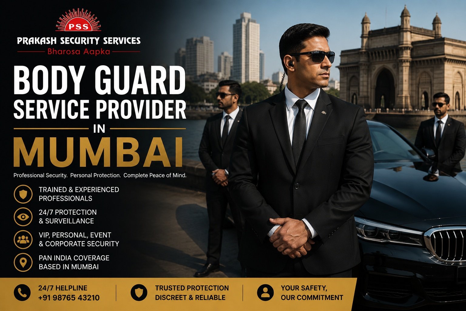 Professional body guard service provider in Mumbai offering VIP security, personal protection, corporate security, and event safety services with trained bodyguards and 24/7 protection solutions.