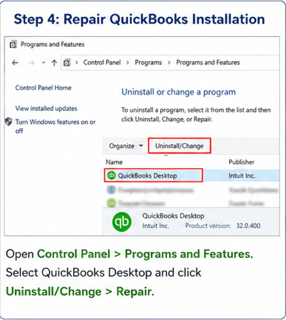 Repair Quickbooks installation