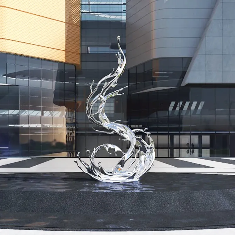 Mirror polished stainless steel sculpture in a public park